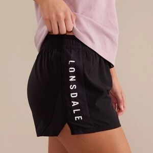 Lonsdale London Women's Black Athletic Shorts Size 18 Logo Drawstring